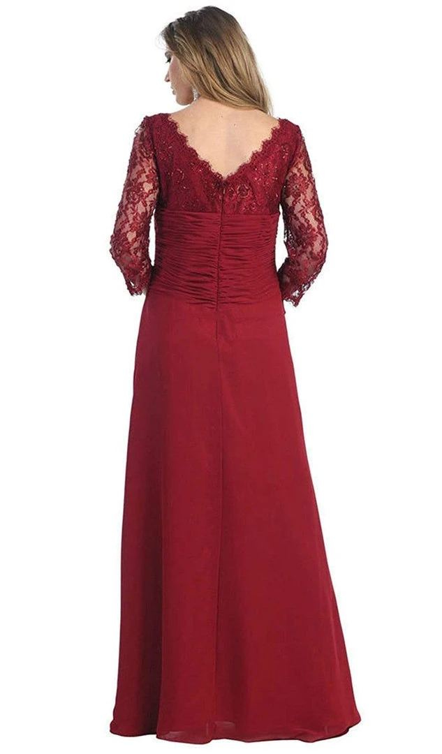 Formal Gowns May Queen - Sheer Long Sleeve Floral Accented A-Line Evening Dress 6 Formal Gowns May Queen - Sheer Long Sleeve Floral Accented A-Line Evening Dress