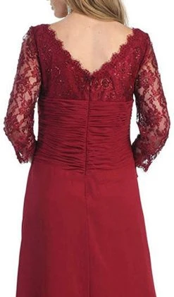 Formal Gowns May Queen - Sheer Long Sleeve Floral Accented A-Line Evening Dress 18 Formal Gowns May Queen - Sheer Long Sleeve Floral Accented A-Line Evening Dress