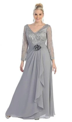 Formal Gowns May Queen - Sheer Long Sleeve Floral Accented A-Line Evening Dress 21 Formal Gowns May Queen - Sheer Long Sleeve Floral Accented A-Line Evening Dress