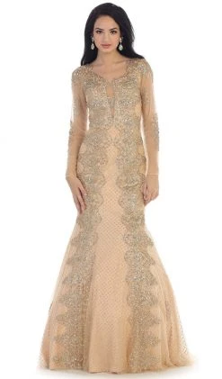 May Queen - Sheer Long Sleeve Rhinestone Embellished Evening Dress Formal Gowns 11 May Queen - Sheer Long Sleeve Rhinestone Embellished Evening Dress Formal Gowns