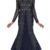 May Queen - Sheer Long Sleeve Rhinestone Embellished Evening Dress Formal Gowns