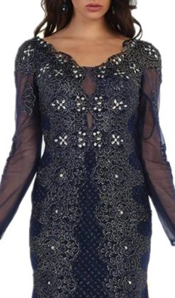 May Queen - Sheer Long Sleeve Rhinestone Embellished Evening Dress Formal Gowns