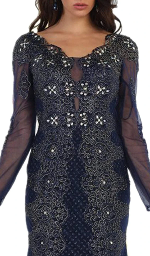 May Queen - Sheer Long Sleeve Rhinestone Embellished Evening Dress Formal Gowns 4 May Queen - Sheer Long Sleeve Rhinestone Embellished Evening Dress Formal Gowns