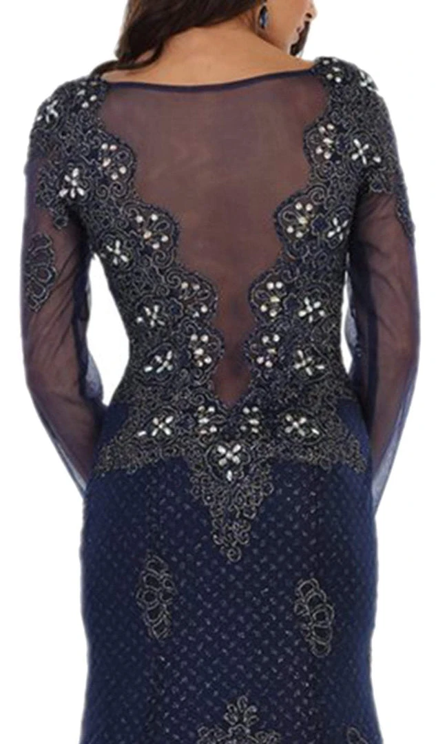 May Queen - Sheer Long Sleeve Rhinestone Embellished Evening Dress Formal Gowns 6 May Queen - Sheer Long Sleeve Rhinestone Embellished Evening Dress Formal Gowns