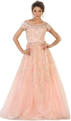 Formal Gowns May Queen - Shimmering Illusion Scoop Neck A-line Evening Gown