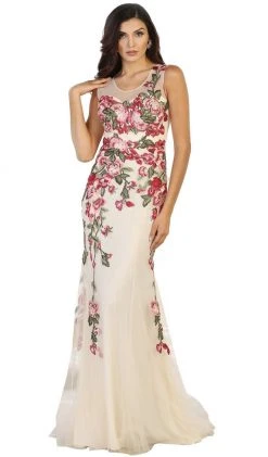 May Queen - Sleeveless Floral Embroidered Evening Dress Formal Gowns