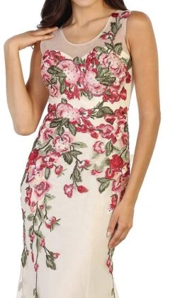 May Queen - Sleeveless Floral Embroidered Evening Dress Formal Gowns