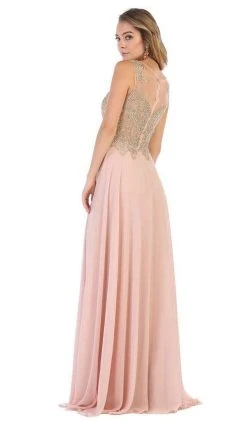 May Queen - Sleeveless Lace Applique Chiffon Long Dress MQ1616 - 1 Pc Navy In Size 16 Available