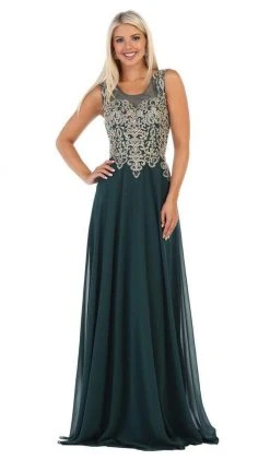 May Queen - Sleeveless Lace Applique Chiffon Long Dress MQ1616 - 1 Pc Navy In Size 16 Available