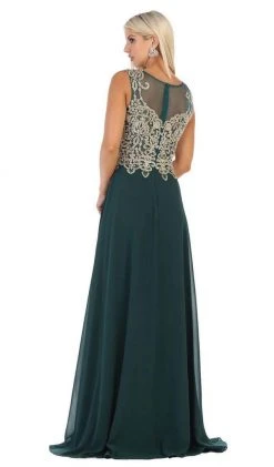 May Queen - Sleeveless Lace Applique Chiffon Long Dress MQ1616 - 1 Pc Navy In Size 16 Available