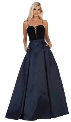 May Queen - Sleeveless Lace Up Front Pleated Ballgown RQ7742 - 1 Pc Navy In Size 14 Available Formal Gowns