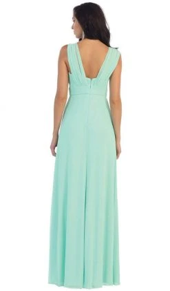 Formal Gowns May Queen - Sleeveless Ruched Panel A-Line Long Bridesmaid Dress