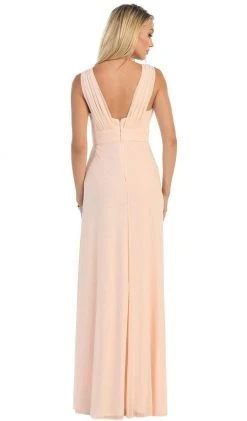 Formal Gowns May Queen - Sleeveless Ruched Panel A-Line Long Bridesmaid Dress