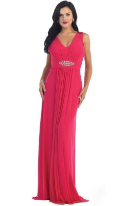 Formal Gowns May Queen - Sleeveless Ruched Panel A-Line Long Bridesmaid Dress
