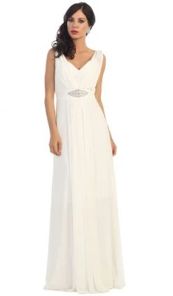 Formal Gowns May Queen - Sleeveless Ruched Panel A-Line Long Bridesmaid Dress