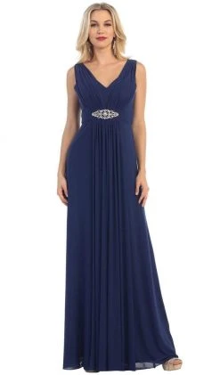 Formal Gowns May Queen - Sleeveless Ruched Panel A-Line Long Bridesmaid Dress