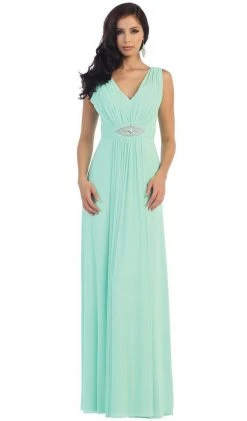 Formal Gowns May Queen - Sleeveless Ruched Panel A-Line Long Bridesmaid Dress