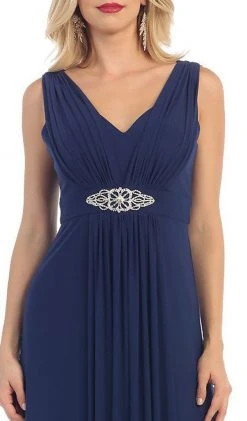 Formal Gowns May Queen - Sleeveless Ruched Panel A-Line Long Bridesmaid Dress