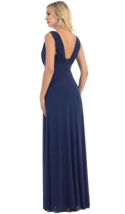 Formal Gowns May Queen - Sleeveless Ruched Panel A-Line Long Bridesmaid Dress