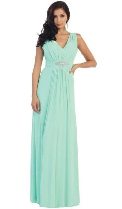Formal Gowns May Queen - Sleeveless Ruched Panel A-Line Long Bridesmaid Dress