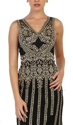 May Queen - Sleeveless V-neck Embellished Sheath Evening Gown