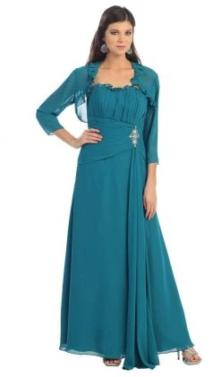 May Queen - Strapless Pleated A-Line Gown With Bolero MQ 630 - 1 Pc Teal In Size L Available