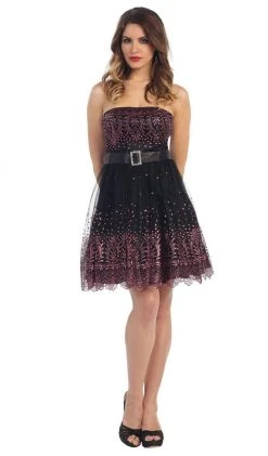 May Queen - Strapless Straight Mesh Cocktail Dress