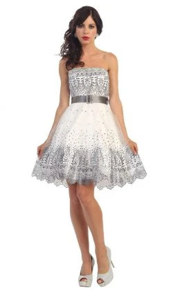 May Queen - Strapless Straight Mesh Cocktail Dress 12 May Queen - Strapless Straight Mesh Cocktail Dress