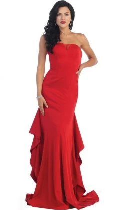 May Queen - Strapless With Side Peplum Long Dress Formal Gowns