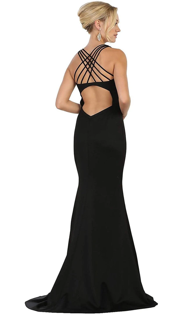 May Queen - Strappy Fitted Plunging Trumpet Prom Dress Formal Gowns 6 May Queen - Strappy Fitted Plunging Trumpet Prom Dress Formal Gowns