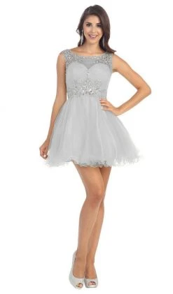 May Queen - Stunning Beaded Illusion Neck Cocktail Dress 34 May Queen - Stunning Beaded Illusion Neck Cocktail Dress