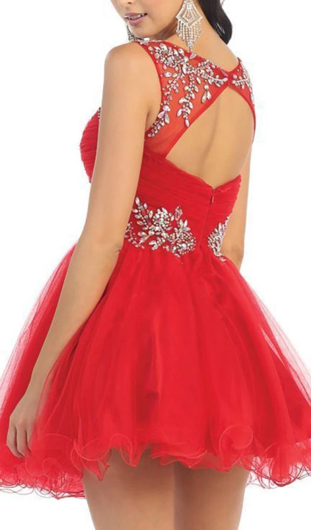 May Queen - Stunning Beaded Illusion Neck Cocktail Dress 6 May Queen - Stunning Beaded Illusion Neck Cocktail Dress