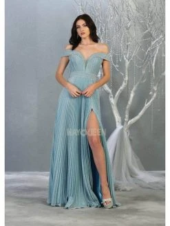 Formal Gowns May Queen - Sweetheart Pleated Evening Dress RQ7876 - 1 Pc Dusty Blue In Size 16 Available