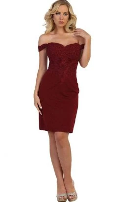 Cocktail Dresses May Queen - Sweetheart V-Back Sheath Dress MQ1577 - 1 Pc Burgundy In Size 6 Available
