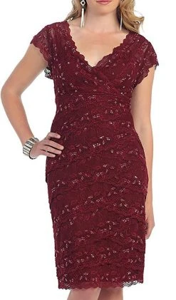 May Queen - Tiered Scallop Lace V-Neck Formal Dress MQ974 16 May Queen - Tiered Scallop Lace V-Neck Formal Dress MQ974