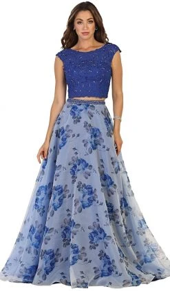 Formal Gowns May Queen - Two Piece Beaded Lace Floral Print Evening Gown