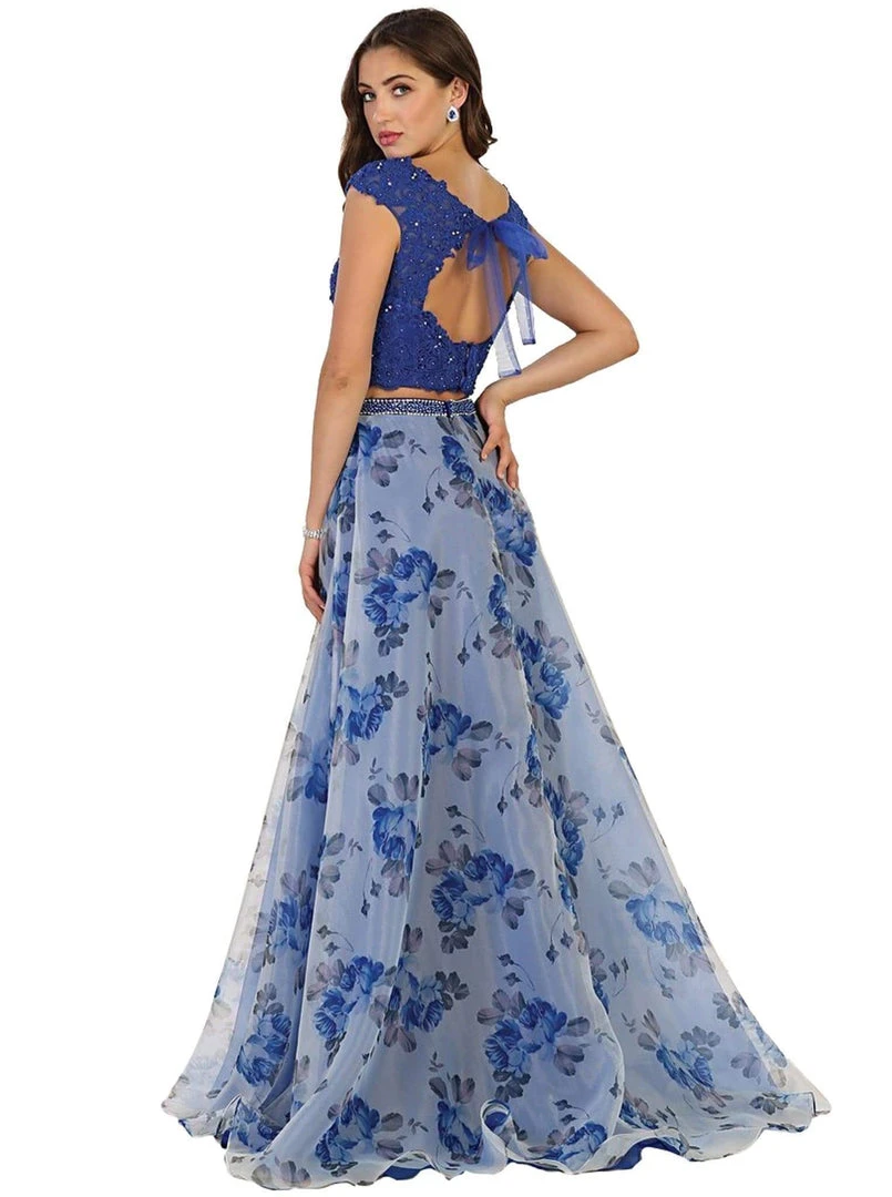 Formal Gowns May Queen - Two Piece Beaded Lace Floral Print Evening Gown 5 Formal Gowns May Queen - Two Piece Beaded Lace Floral Print Evening Gown