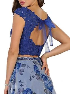 Formal Gowns May Queen - Two Piece Beaded Lace Floral Print Evening Gown 11 Formal Gowns May Queen - Two Piece Beaded Lace Floral Print Evening Gown