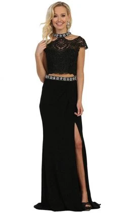 May Queen - Two Piece Bedazzled Sheath Evening Dress Formal Gowns