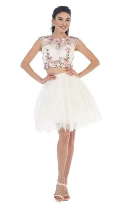 Cocktail Dresses May Queen - Two-Piece Floral Lace Applique Cocktail Dress