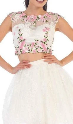 Cocktail Dresses May Queen - Two-Piece Floral Lace Applique Cocktail Dress