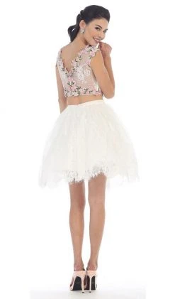 Cocktail Dresses May Queen - Two-Piece Floral Lace Applique Cocktail Dress