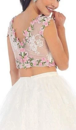 Cocktail Dresses May Queen - Two-Piece Floral Lace Applique Cocktail Dress