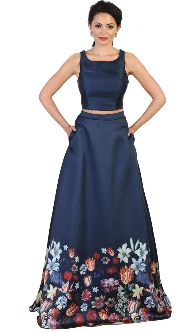 May Queen - Two Piece Floral Print Evening Dress 3 May Queen - Two Piece Floral Print Evening Dress