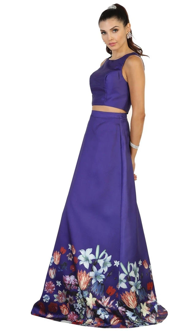 May Queen - Two Piece Floral Print Evening Dress 7 May Queen - Two Piece Floral Print Evening Dress