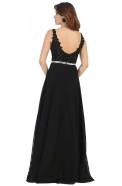 Formal Gowns May Queen - V-Neck Embellished Formal Dress MQ1701 - 1 Pc Black In Size 10 Available