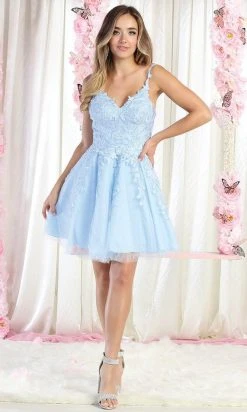 May Queen - V-Neck Floral A-Line Cocktail Dress MQ1862 - 1 Pc Babyblue In Size 6 Available Cocktail Dresses