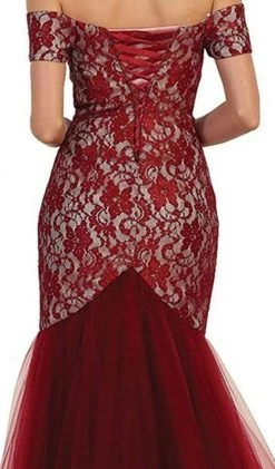 May Queen - V-neck/Off-Shoulder Mermaid Evening Dress MQ1495 - 1 Pc Burgundy In Size 6 Available 9 May Queen - V-neck/Off-Shoulder Mermaid Evening Dress MQ1495 - 1 Pc Burgundy In Size 6 Available