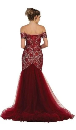 May Queen - V-neck/Off-Shoulder Mermaid Evening Dress MQ1495 - 1 Pc Burgundy In Size 6 Available 8 May Queen - V-neck/Off-Shoulder Mermaid Evening Dress MQ1495 - 1 Pc Burgundy In Size 6 Available
