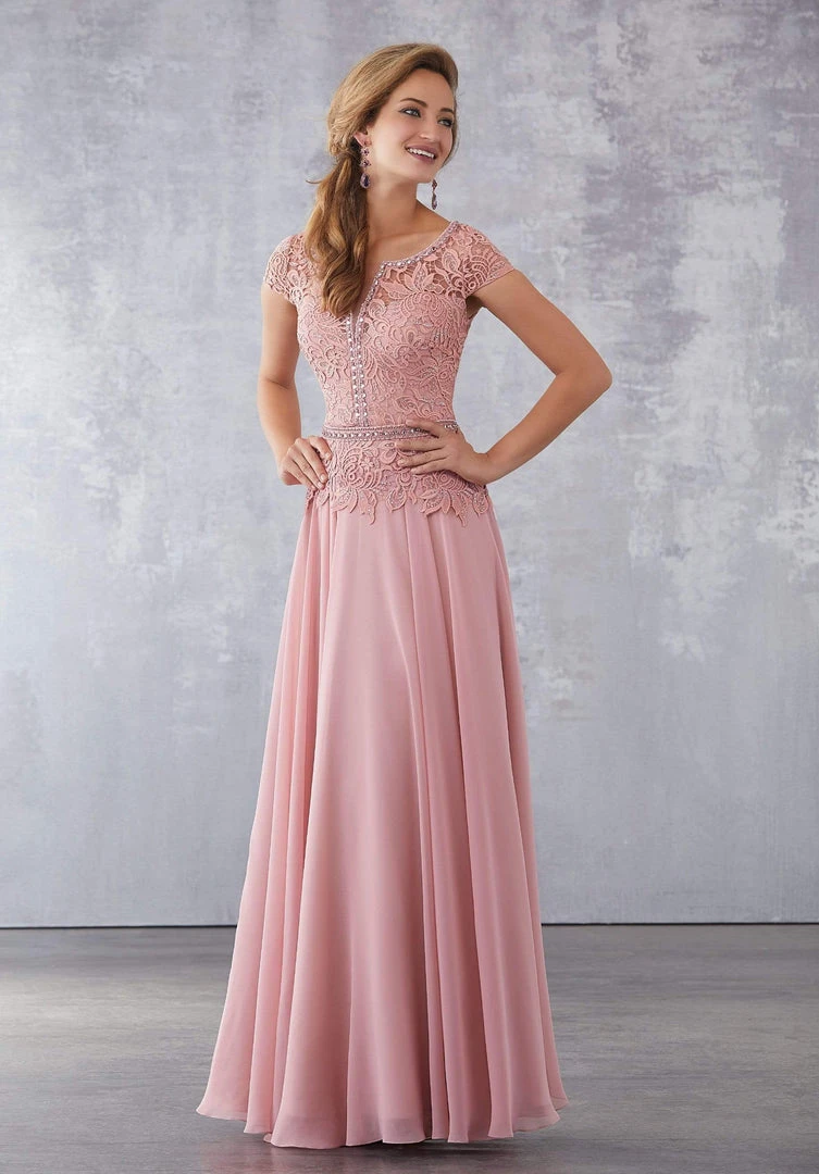 MGNY By Mori Lee - 71702 Beaded Lace Bateau Chiffon A-line Gown Formal Gowns 3 MGNY By Mori Lee - 71702 Beaded Lace Bateau Chiffon A-line Gown Formal Gowns